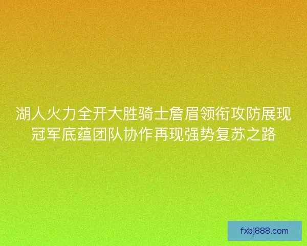 湖人火力全开大胜骑士詹眉领衔攻防展现冠军底蕴团队协作再现强势复苏之路