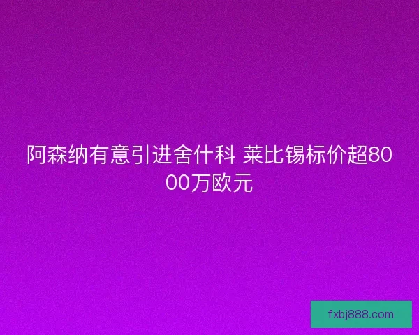 阿森纳有意引进舍什科 莱比锡标价超8000万欧元